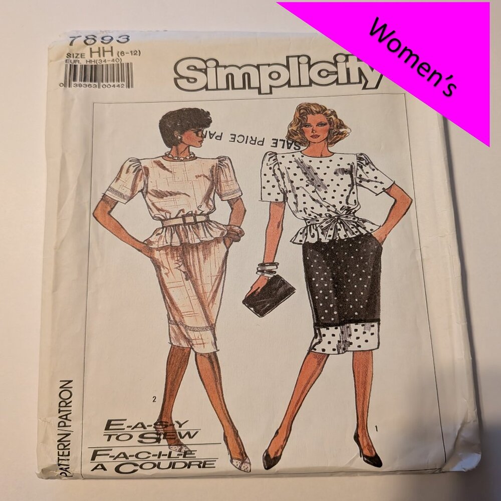 simplicity 7398 Top & Skirt sewing pattern EASY